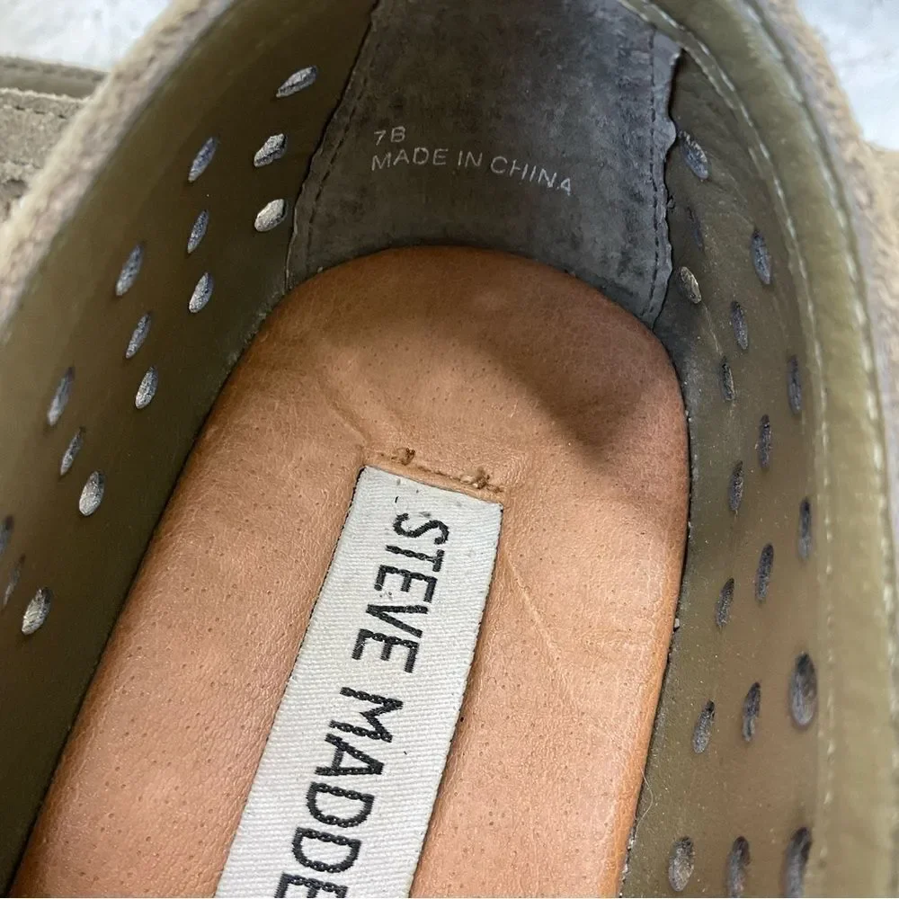 Steve Madden Widmer olive green leather suede perforated platform espadrilles 7B